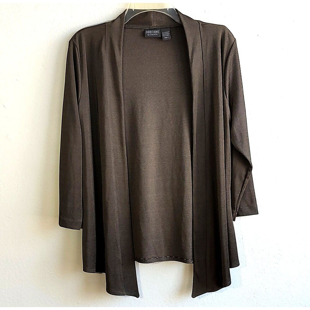 Additions by Chico's Size 1 Open Front 3/4 Sleeves Metallic Gold Black Cardigan